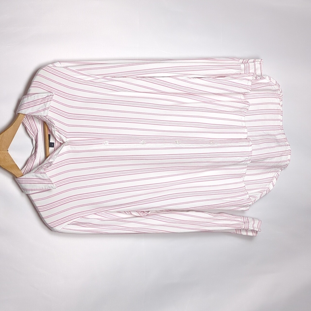 Tahari Pink & White Striped Long Sleeve Button Down Blouse Large
